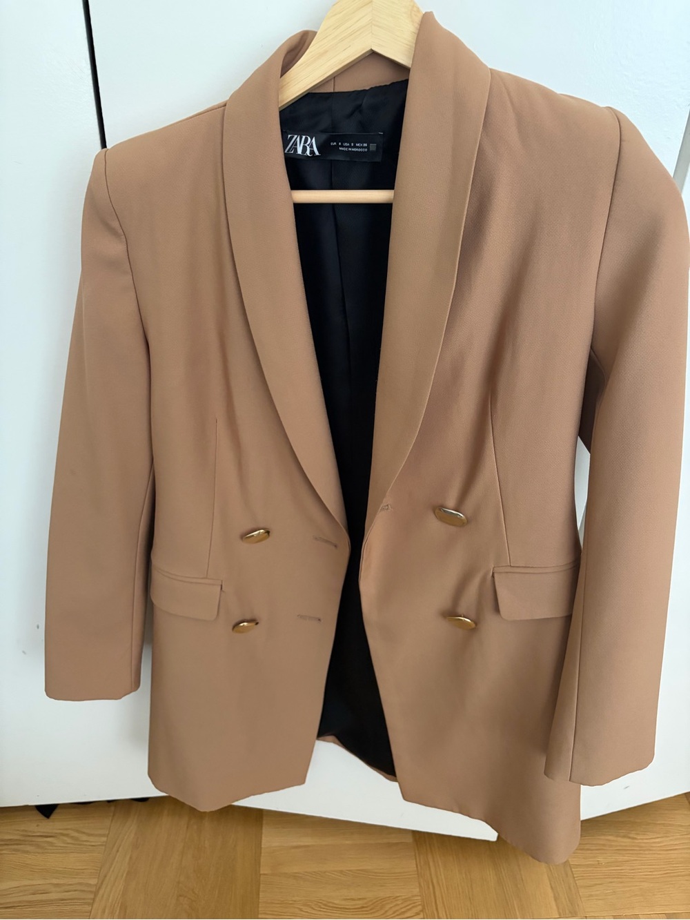 ZARA Camel Double-Breasted Blazer with Gold Buttons